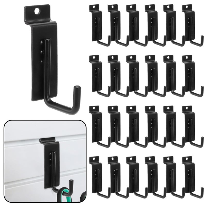WRINGKIT 25 Pack Small Slatwall Hooks Hangers, J Shaped Slatwall Panel Hooks, 3.25 Inch Heavy Duty Slat Wall Accessories for Efficient Storage, Garage Retail Shop Display - Image 1